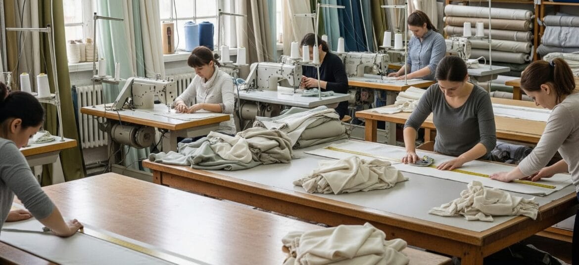 Perde atölyesinde çalışan kadınlar – Perussa Home üretim tesisi
